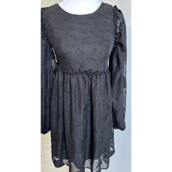 Black Babydoll Dress Lace Whimsigoth Floral Dark Fairy Grunge Witchy Romantic XS - Picture 13 of 16